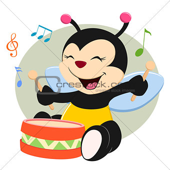 Baby Bee Playing Drum
