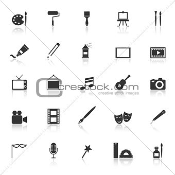 Art icons with reflect on white background
