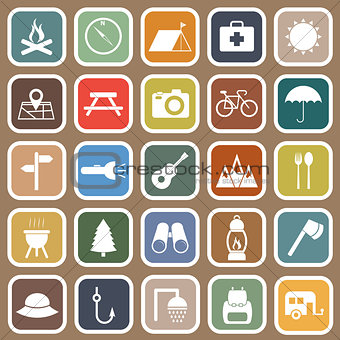 Camping flat icons on brown background