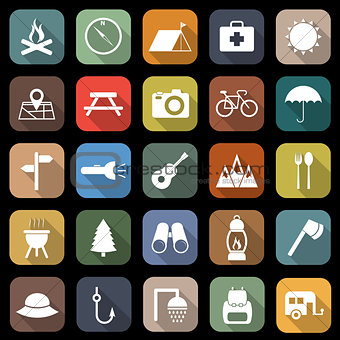 Camping flat icons with long shadow