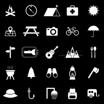 Camping icons on black background
