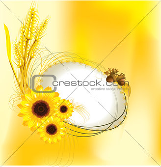 autumn design with sunflower and wheat