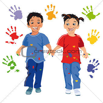Children with handprint
