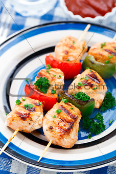 Grilled chicken skewers with paprika