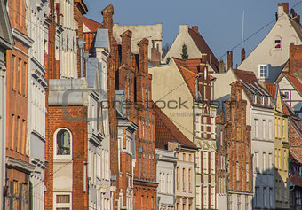 Historic buildings in the evening light in Lubeck