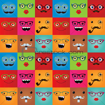Funny hipster monster faces seamless background