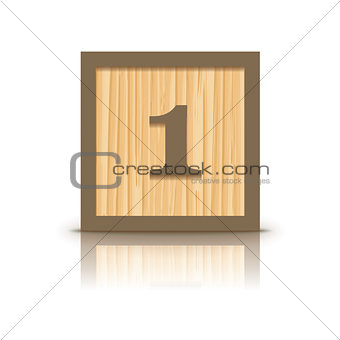Vector number 1 wooden alphabet block