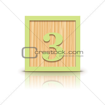 Vector number 3 wooden alphabet block