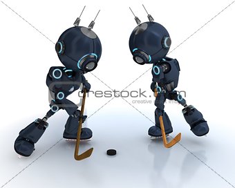 Androids playing ice hockey