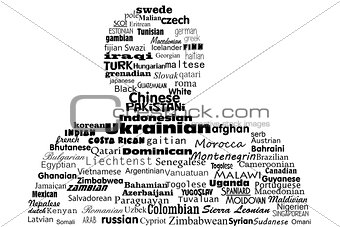 Word cloud concept, nationality of the peoples of the world