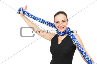 woman with blue scarf