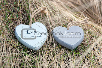 two love hearts on sand dunes