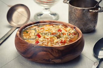 Bowl of minestrone soup with lentil