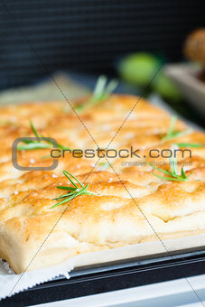 Freshly baked focaccia bread