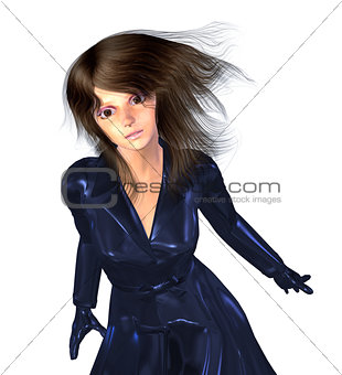 3d Girl in Dark Blue Coat