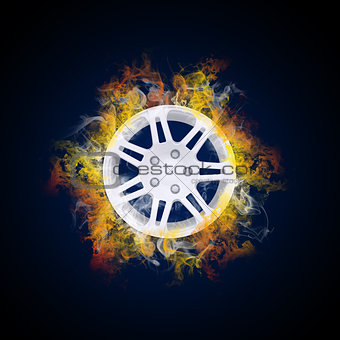 Disc from wheel in the colored smoke