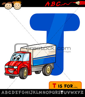 letter t with truck cartoon illustration