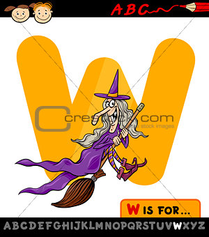 letter w with witch cartoon illustration