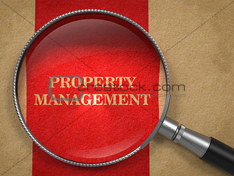 Property Management. Magnifying Glass on Old Paper.