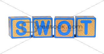 SWOT on Colored Wooden Childrens Alphabet Block.