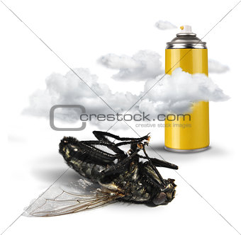 Insecticide spray bottle with dead fly