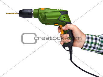 Male hand holding electric drill