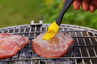 beef steak grilled on a barbecue outdoors