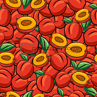 Peach fruits sketch drawing seamless background