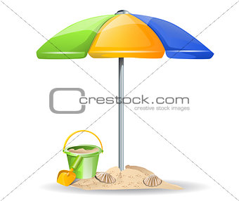 vector beach toys and umbrella