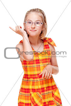 Little Girl with  Glasses Threatening with Finger