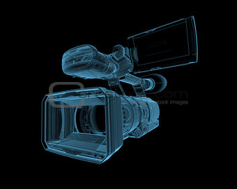 Video camera x-ray blue transparent isolated on black