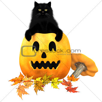 Black Cat Halloween Autumn Leaves