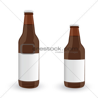 Glass Beer Brown Bottles On White background