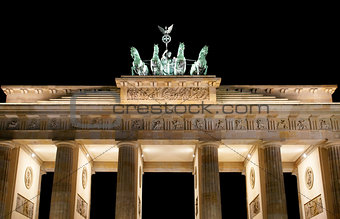 Brandenburg Gate detail at night, a former city gate