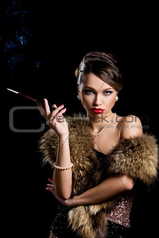 Retro. Gorgeous girl with cigarette