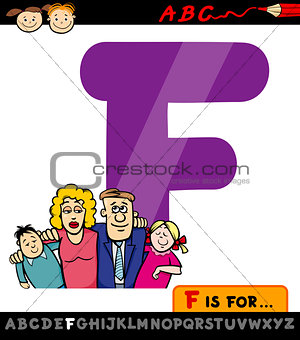 letter f with family cartoon illustration