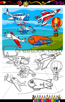 planes and aircraft cartoon coloring book