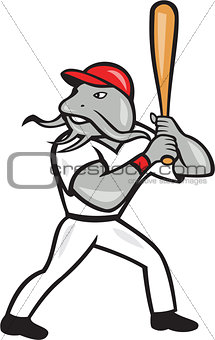 Catfish Baseball Hitter Batting Full Isolated Cartoon 
