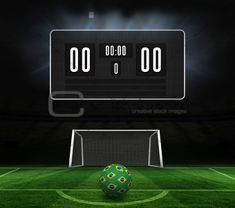 Football in brazilian colours and scoreboard