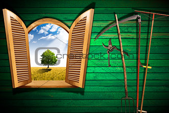 Agriculture Concept with Open Window