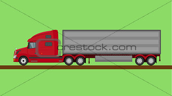 Red american truck isolated on green