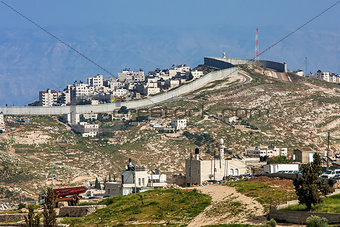 Palestinian town behind separation wall in Israel.