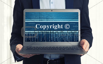 Copyright message on laptop screen