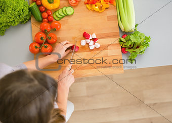 Young housewife cutting vegetables