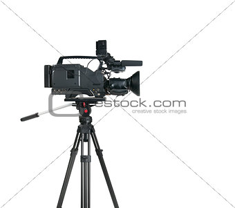 Professional digital video camera, isolated on white background