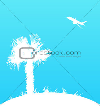 Summer background with palm tree and airplane