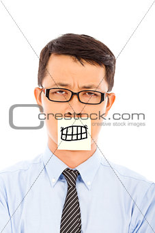 businessman feel helpless and angry expression on sticker