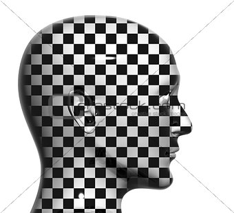 Human head with checkered texture