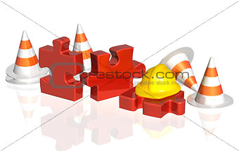 Road cones, part of puzzle and hat