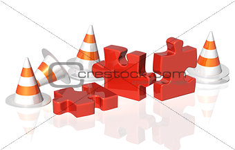 Road cones and part of puzzle 